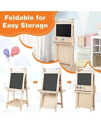 Hongge 3-in-1 Double-Sided Kids Art Easel with Chalkboard Magnetic Whiteboard and Paper Roll