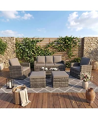 Asagikoiai 6-Piece Outdoor Wicker Sectional Patio Furniture Set with Sofa and Ottomans