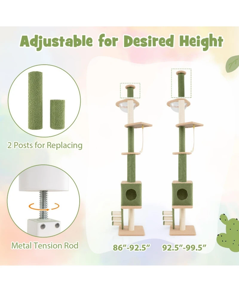 Hongge Floor to Ceiling Cat Tree 86 to 99.5 Inch Adjustable Height with Space Capsule and Sisal Posts