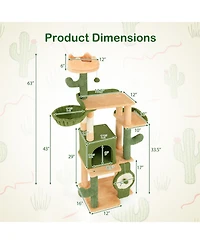 Hongge 63 Inch Cactus Cat Tree with Hideaway Condo Crown Perch and Sisal Scratching Posts