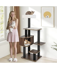 Hongge 59 Inch Multi-Level Cat Tree with Fence-Style Condo Cushioned Top Perch and Sisal Posts