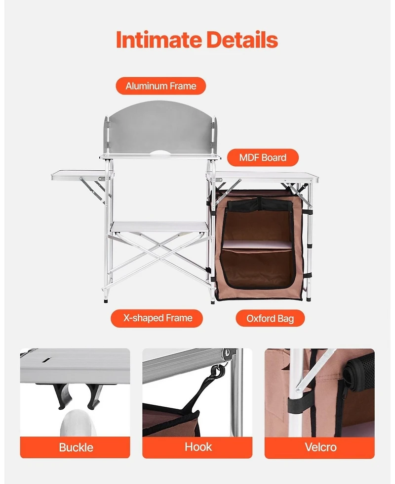 Sevorley Portable 2-Tier Outdoor Camp Kitchen Table with Windshield and Carry Bag