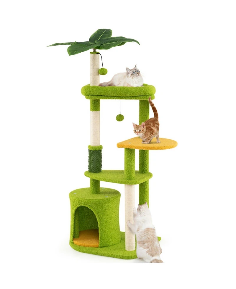 Hongge 48 Inch Multi-Level Cat Tree with Padded Perch Condo Self-Groomer and Sisal Posts