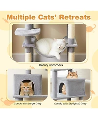 Hongge 58 Inch Modern Cat Tree with Upholstered Perch 2 Condos and Sisal Scratching Posts