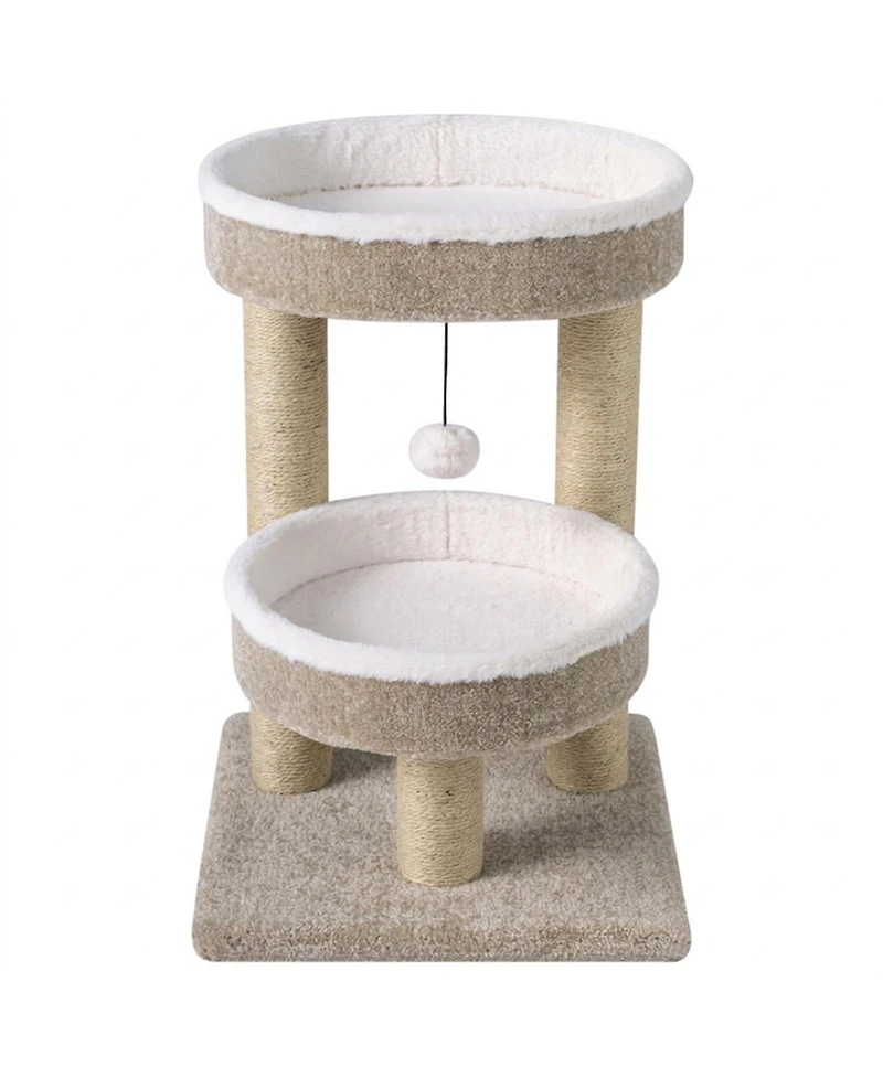 Hongge 24 Inch Cat Tower with 2 Plush Perches Jute Scratching Posts and Dangling Ball