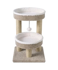 Hongge 24 Inch Cat Tower with 2 Plush Perches Jute Scratching Posts and Dangling Ball