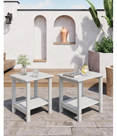 homfan Set of 2 Outdoor Side Table – 18" 2-Tier Hdpe Patio End Table with Wood Grain, Weather Resistant and Easy Clean for Backyard or Poolside
