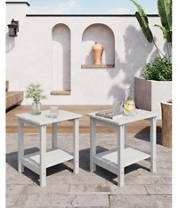 homfan Set of 2 Outdoor Side Table – 18" 2-Tier Hdpe Patio End Table with Wood Grain, Weather Resistant and Easy Clean for Backyard or Poolside