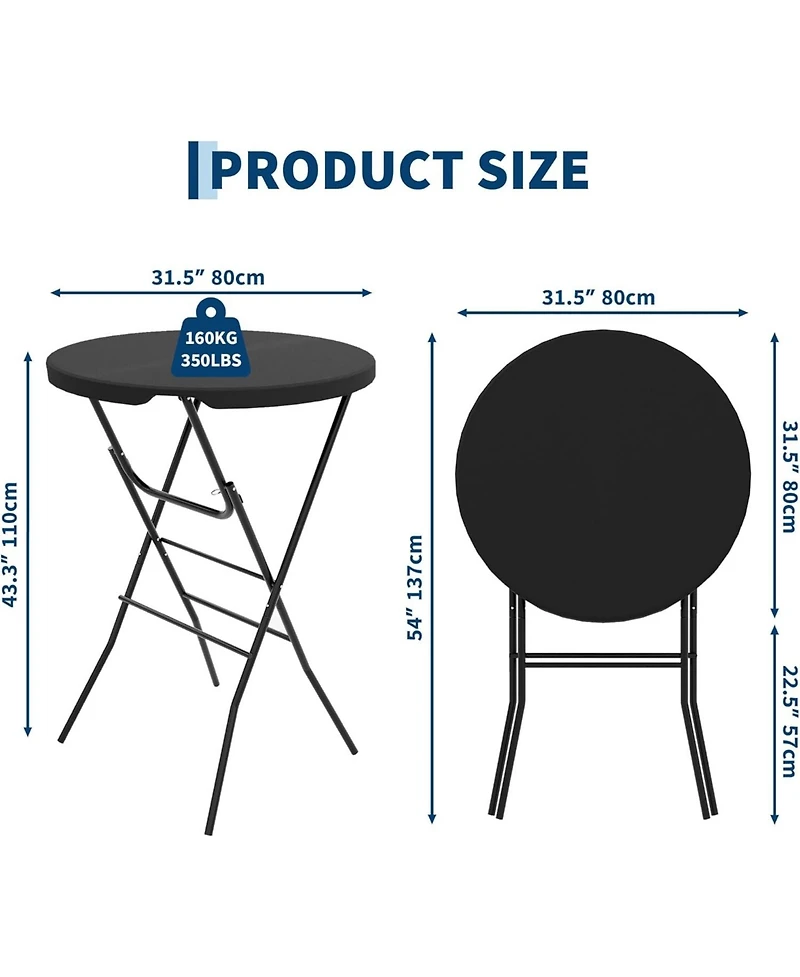 homfan 32" Folding Cocktail Table – Hdpe Round High-Top Table with Locking Legs and Metal Frame, Folding Bar Table for Patio, Backyard and Events