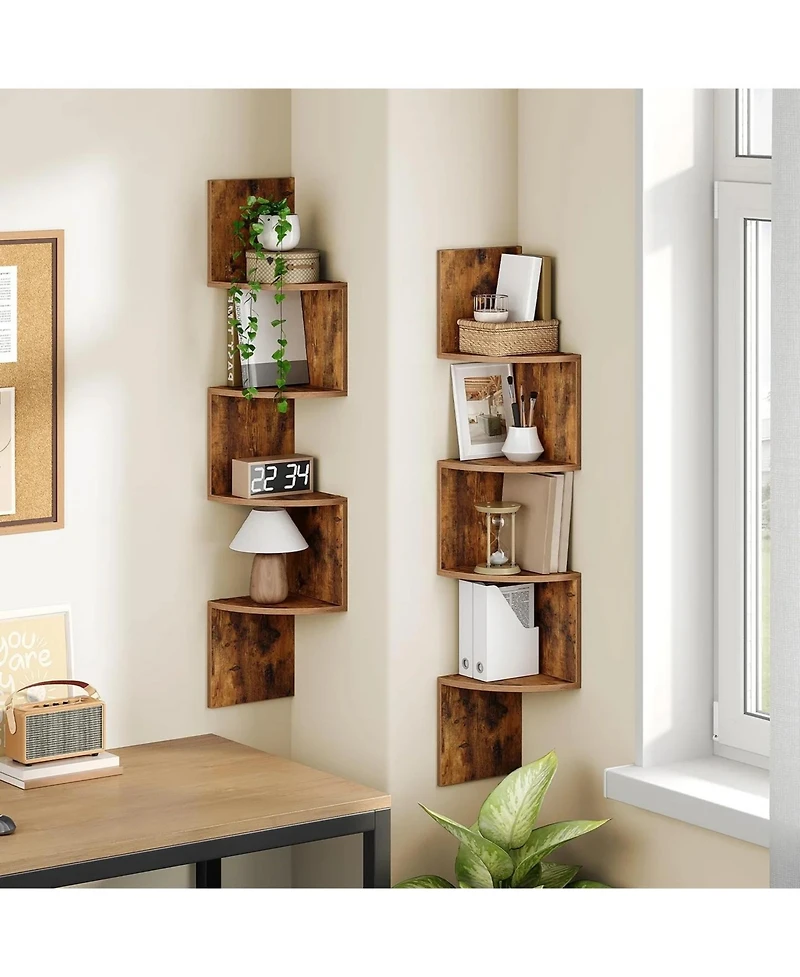 Slickblue Set of 2 Wall Mounted Corner Shelves 4 Tier Floating Storage Display Shelves for Home Decor