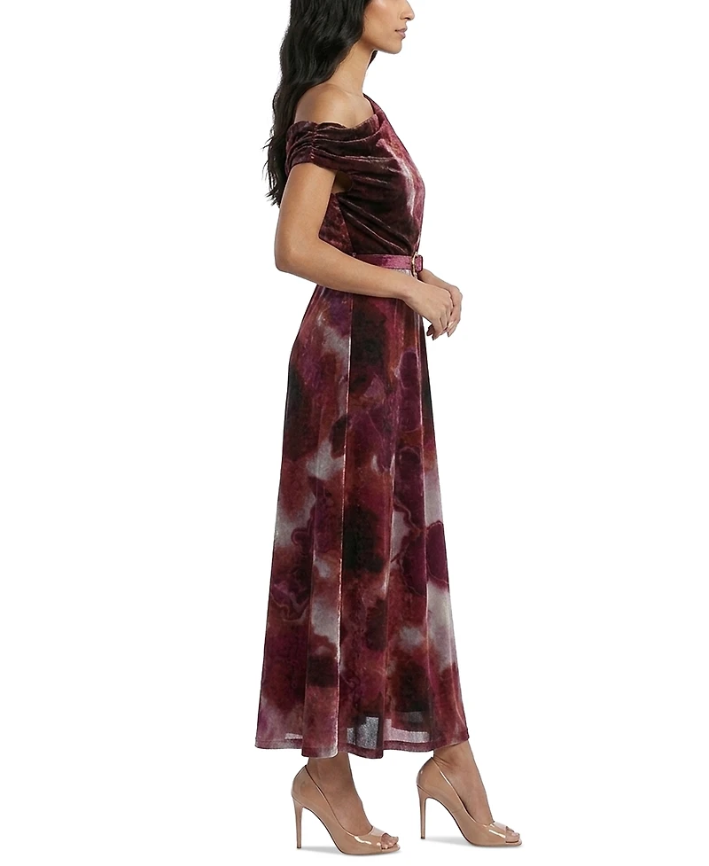 Taylor Women's Belted Off-the-Shoulder Floral A-Line Dress