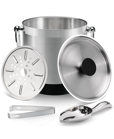 Piscifun Double Wall Insulated Stainless Steel Ice Bucket with Lid Tong and Strainer Keeps Ice Frozen Longer for Parties