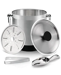 Piscifun Double Wall Insulated Stainless Steel Ice Bucket with Lid Tong and Strainer Keeps Ice Frozen Longer for Parties