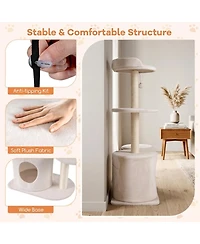 Hongge 43 Inch Cat Tree with Cozy Top Perch Condo and Sisal Scratching Posts