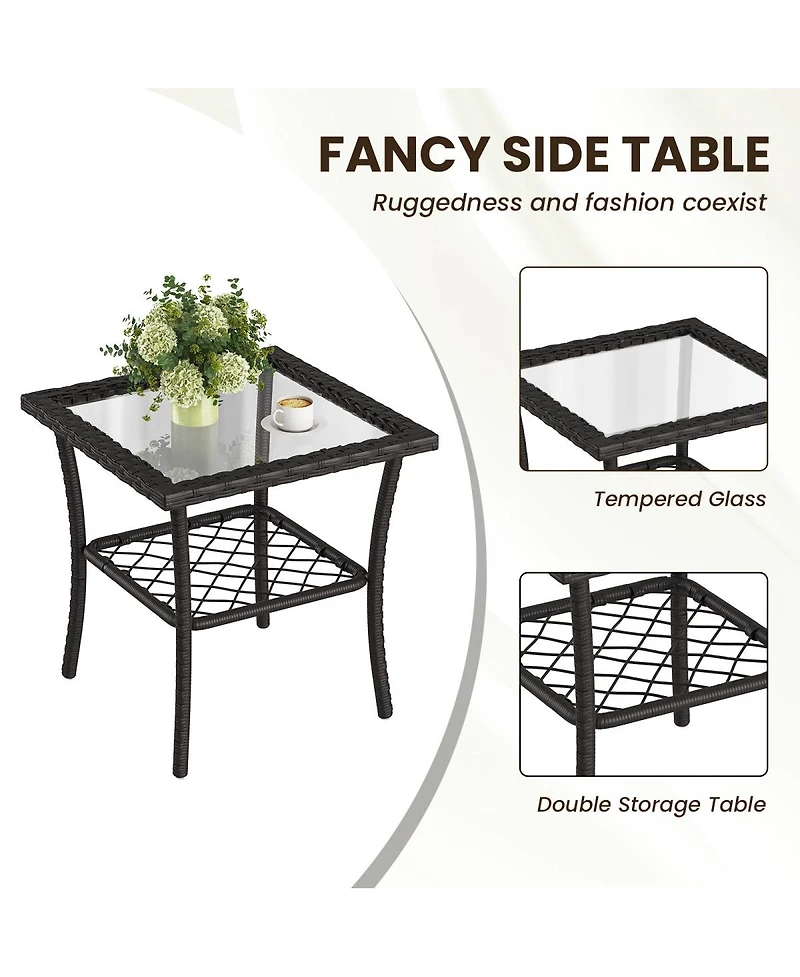 Asagikoiai 3 Piece Wicker Outdoor Patio Furniture Set with Swivel Glider Chairs and Side Table-Asagikoiai