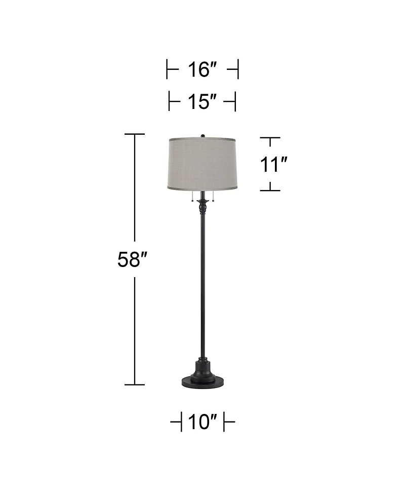 360 Lighting Dyna Traditional 58" Tall 2-Light Standing Floor Lamp Skinny Pole Pull Chain Finish Drum Platinum Shade