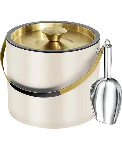 Piscifun Double Wall Stainless Steel Insulated Ice Bucket with Silicone Lid Strainer and Scoop for Parties Cocktail Bars