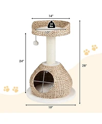 Hongge Hand-Made 28 Inch Cat Tree Tower with Jump Platform and Sisal Scratching Post