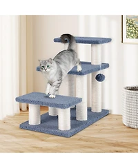 Hongge 3-Tier 20 Inch Cat Stairs with Sisal Scratching Posts and Hanging Toy Ball