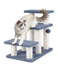 Hongge 3-Tier 20 Inch Cat Stairs with Sisal Scratching Posts and Hanging Toy Ball