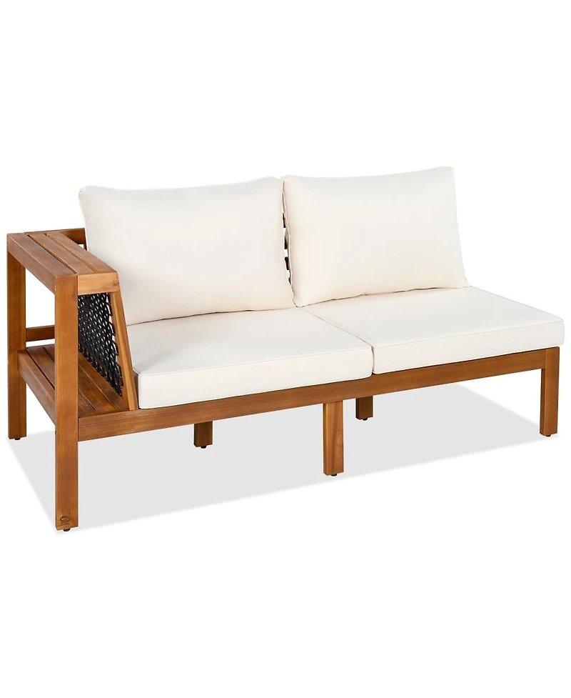 Asagikoiai 4-Piece Outdoor Acacia Wood Conversation Set L-Shaped Patio Sectional with Cushions