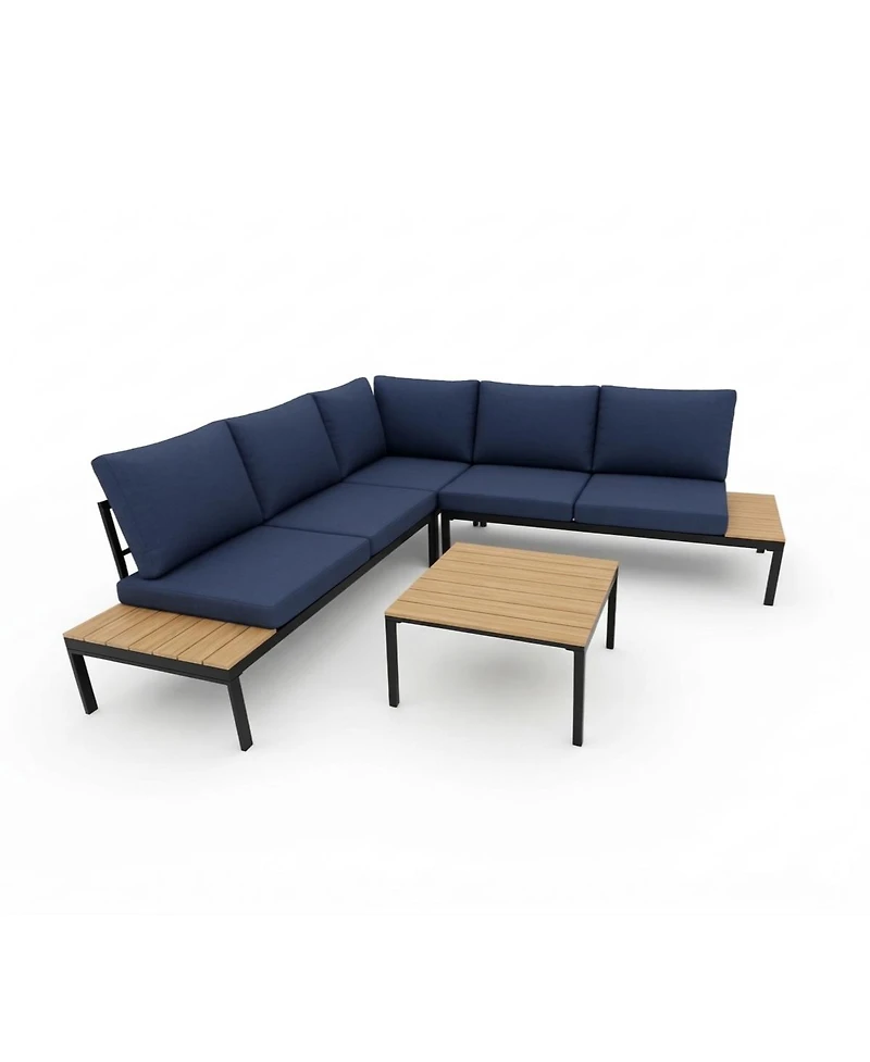 Asagikoiai 4 Piece Weather Resistant Outdoor Conversation Set with Cushions and Coffee Table-Asagikoiai
