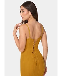 Bebe Women's Ribbed Knit Square Neck Bodycon Side-Slit Maxi Dress