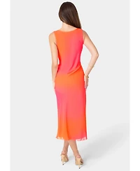 Bebe Women's Smudge Chiffon Gradient-Pattern Racer Neck Wedding Guest Maxi Dress