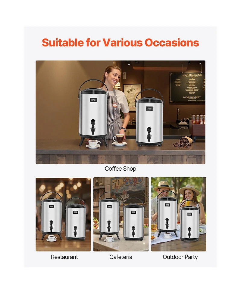 Sevorley Insulated Beverage Dispenser, 3.2 Gal Stainless Steel Drink Server with Spigot and Temp Display, 2 Pack