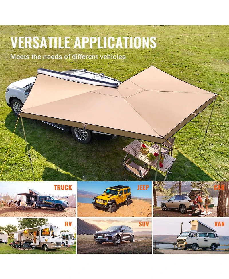 Sevorley 270-Degree Vehicle Awning, 8.2 ft Retractable Car Side Awning, Waterproof