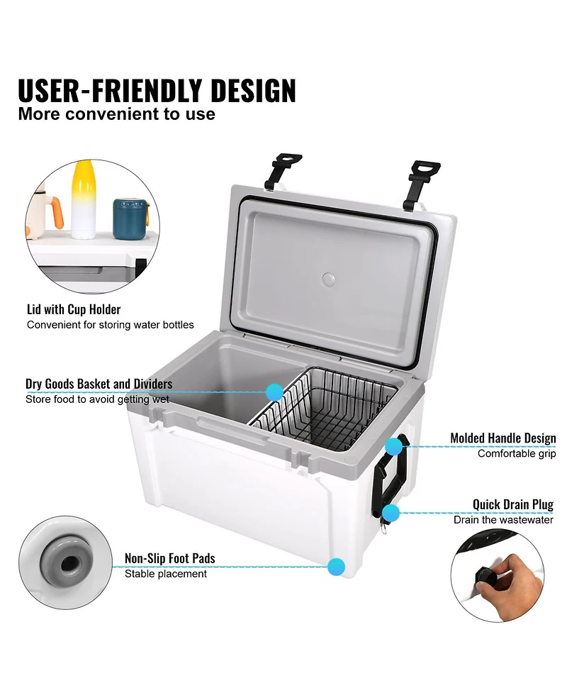 Sevorley Insulated Hard Cooler, 52 quart, Holds 50 Cans, 6-Day Ice Retention Ice Chest