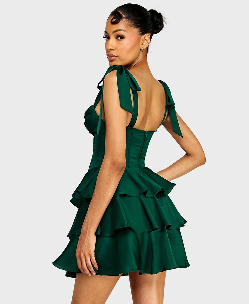 B Darlin Juniors' Satin Corset Tiered Dress