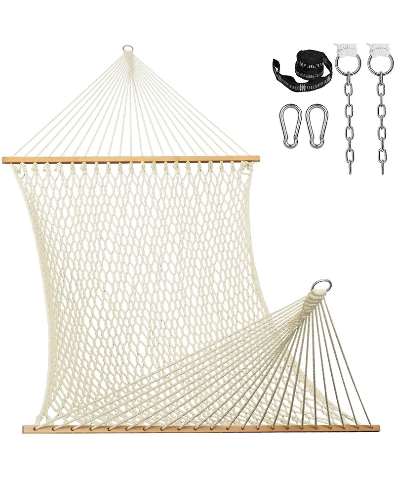 Piscifun 13 ft Double Polyester Rope Hammock with Spreader Bar Carabiners Tree Straps Outdoor Patio 450 Lbs Max Weight