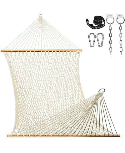 Piscifun 13 ft Double Polyester Rope Hammock with Spreader Bar Carabiners Tree Straps Outdoor Patio 450 Lbs Max Weight