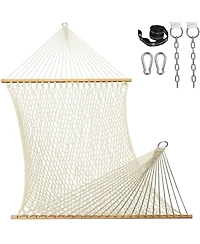 Piscifun 13 ft Double Polyester Rope Hammock with Spreader Bar Carabiners Tree Straps Outdoor Patio 450 Lbs Max Weight