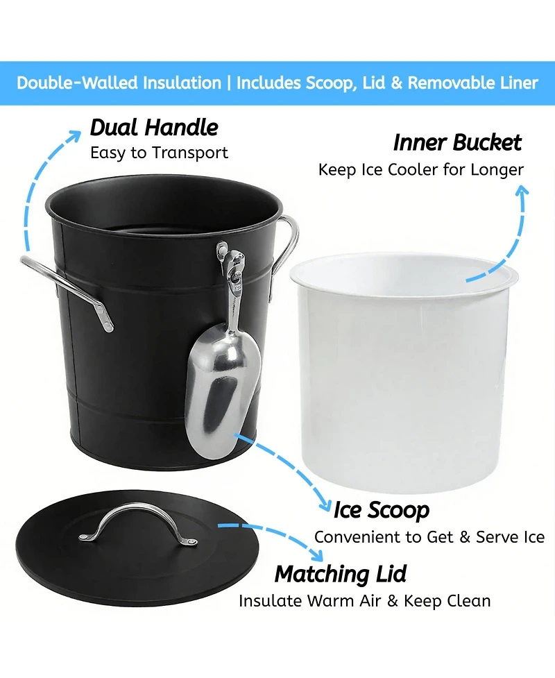 Piscifun Double Walled Galvanized Steel Ice Bucket With Lid And Scoop Carry Handles For Parties Camping Bbq