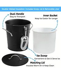 Piscifun Double Walled Galvanized Steel Ice Bucket With Lid And Scoop Carry Handles For Parties Camping Bbq