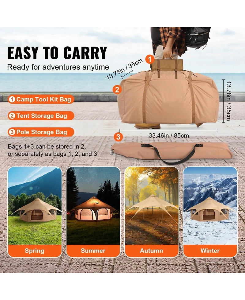 Sevorley Bell Tent 16.4 ft with Stove Jack, 4-Season Canvas Yurt Tent for 8 People Camping