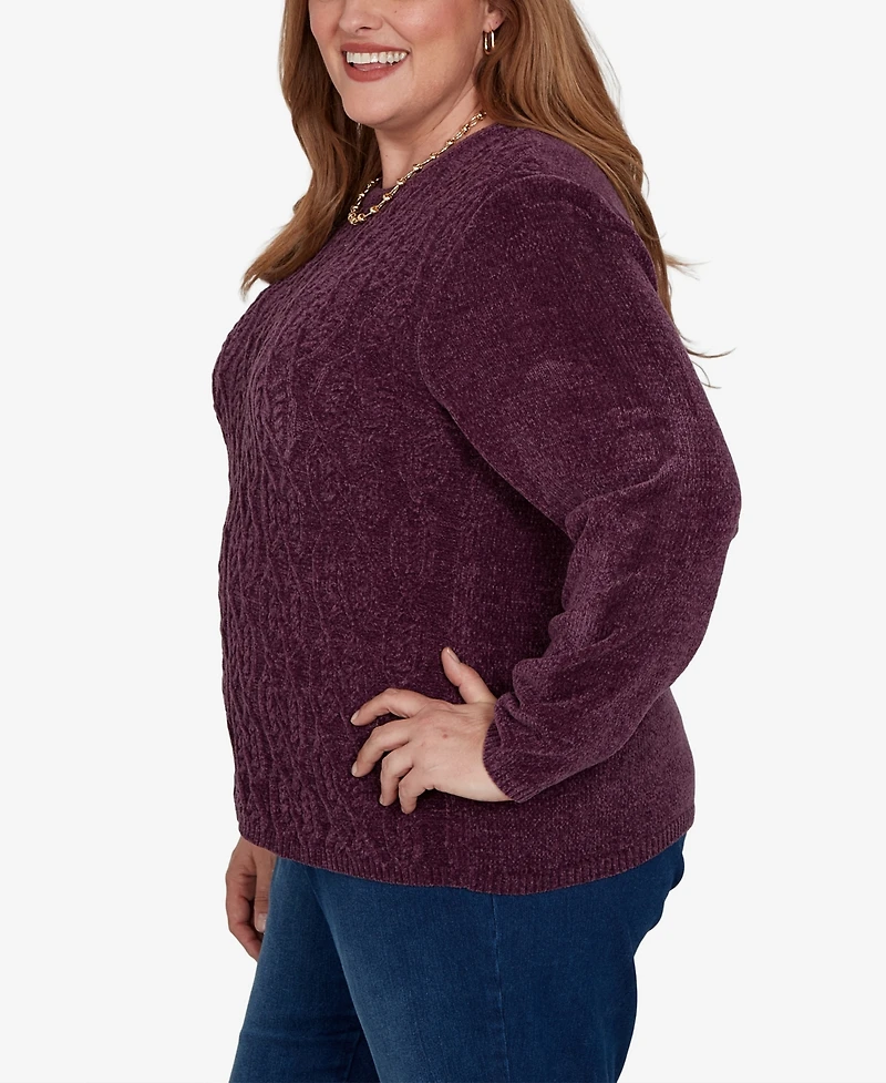 Alfred Dunner Plus Classic Cable Pullover Chenille Sweater
