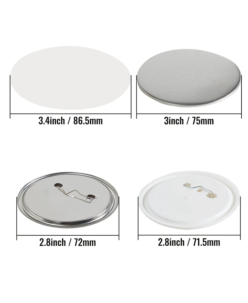 Sevorley 200-Set 3-Inch Pin Back Button Making Parts Kit for 75mm Button Maker