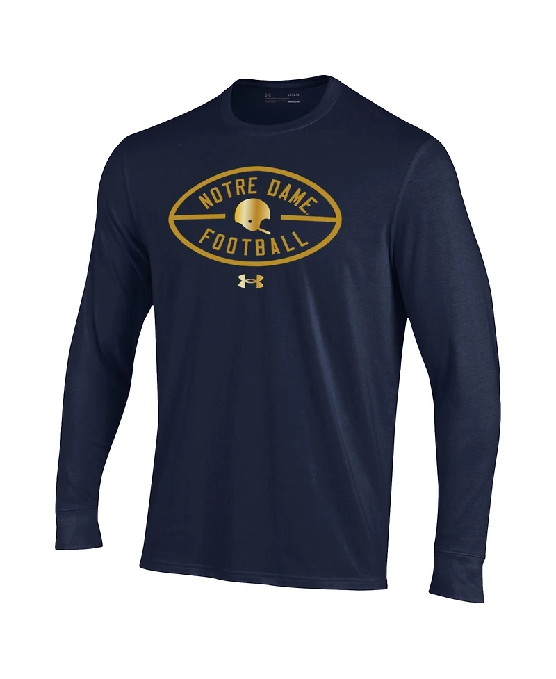 Under Armour Men's Navy Notre Dame Fighting Irish 2026 Shamrock Series Metallic Football Icon Performance Cotton Long Sleeve T-Shirt
