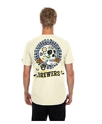 New Era Men's Natural Milwaukee Brewers Dia de los Muertos Sugar Skull T-Shirt