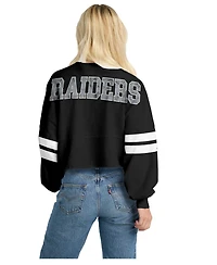 Spirit Jersey Women's Black Las Vegas Raiders Oversized Cropped Stripe Long Sleeve T-Shirt