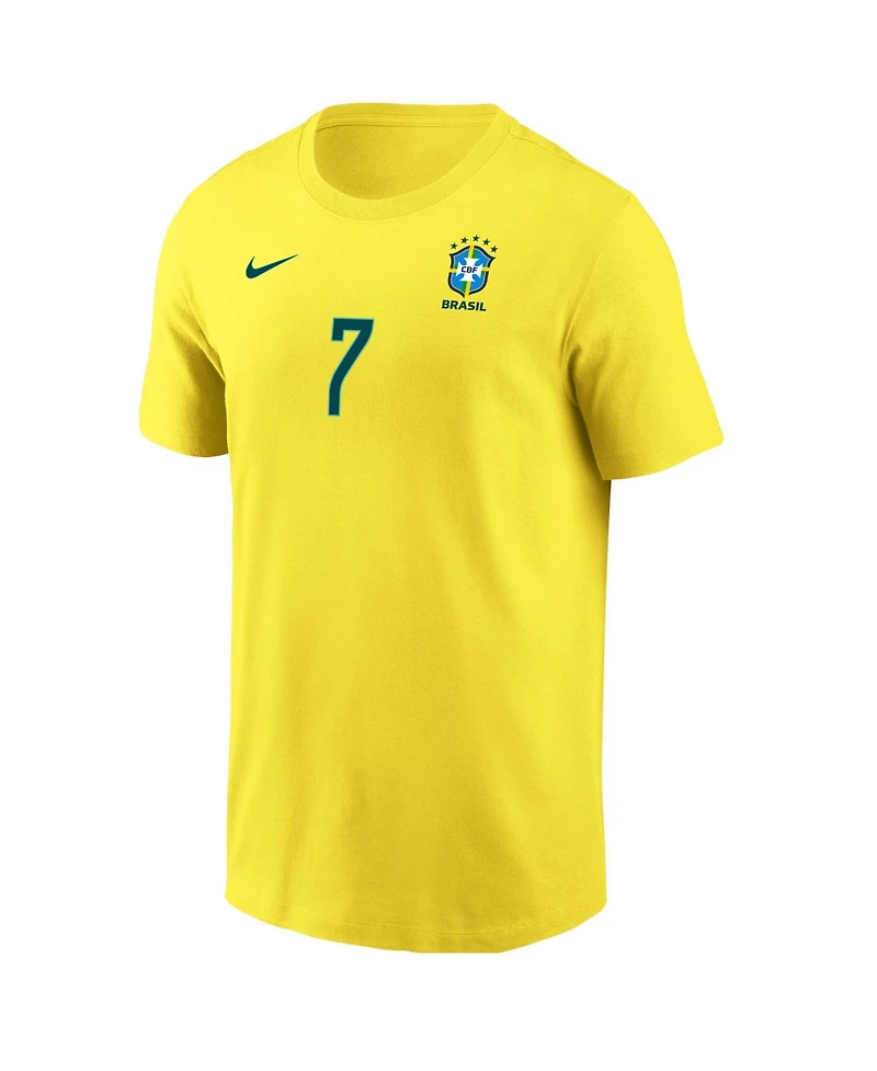 Nike Men's Vini Jr. Yellow Brazil National Team Name Number T-Shirt