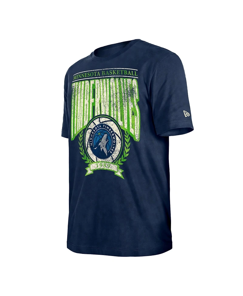 New Era Men's Navy Minnesota Timberwolves Throwback Vintage Boxy Mineral Wash T-Shirt