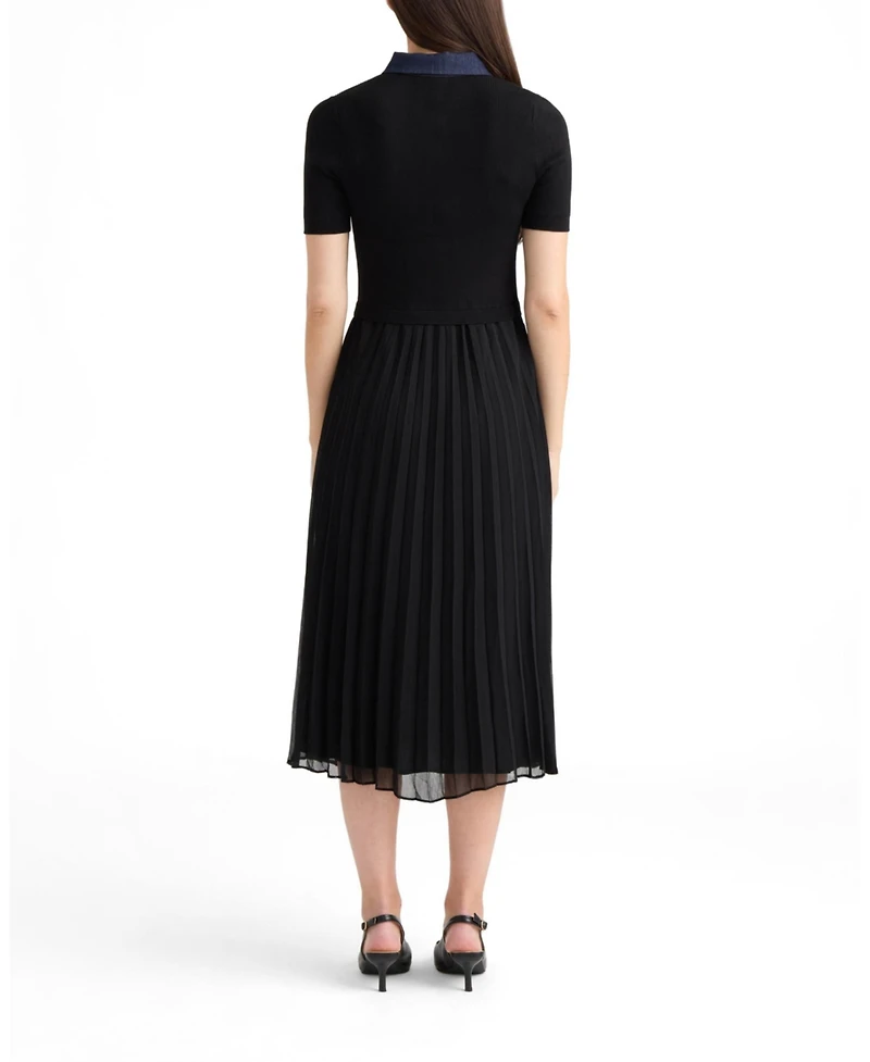 Ellen Tracy Women's Short Sleeve Twofer Dress with Pleated Skirt