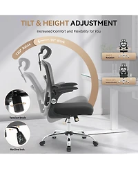 homfan Ergonomic Mesh Office Chair with adjustable headrest, lumbar support, flip-up arms, swivel wheels, and sturdy metal base
