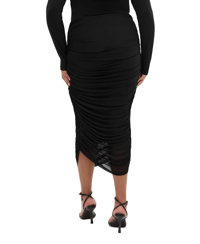 City Chic Plus Anastasia High-Waisted Ruched Midi Skirt