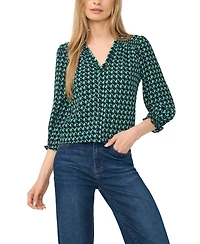 CeCe Women's Button-Detail V-Neck 3/4-Sleeve Blouse