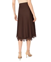 CeCe Women's Satin Lace Trim A-Line Midi Skirt